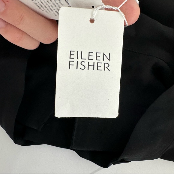 NWT EILEEN FISHER Black Silk Georgette Crepe Taper Ankle Pants Size XXS $258 - Picture 8 of 16